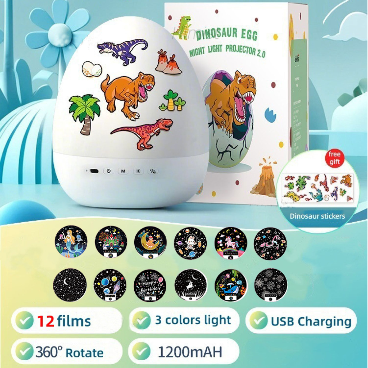 DinoGlow™ 2-in-1 Projector & Night Lamp with Music